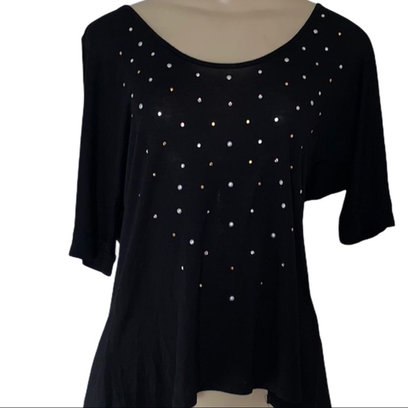 Eye Candy Lace back Bead Embellished Front Scoop Gem Studded SL Shirt - Picture 2 of 6